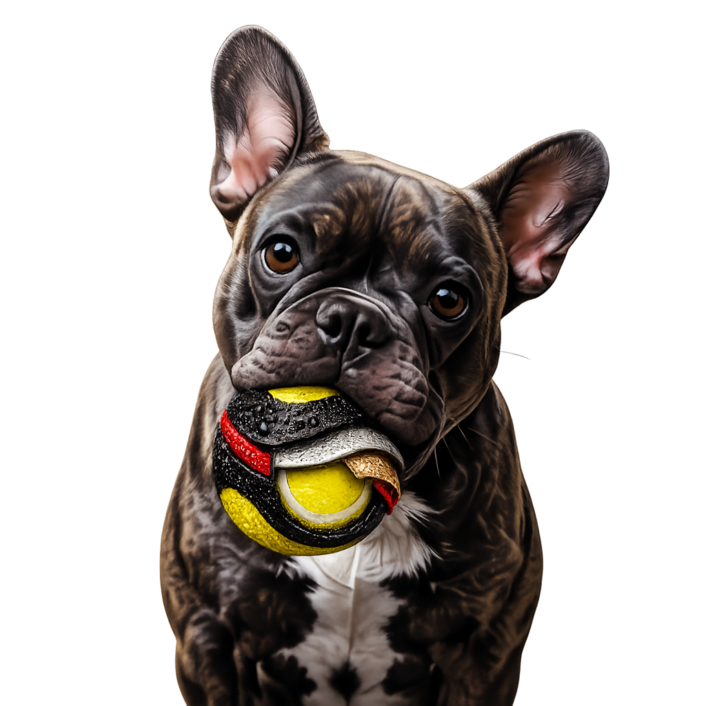 Happy dog holding a toy